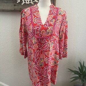 Boden‎ Evangeline Linen Tunic Dress in Red Pop Mexican Paisley Size 6